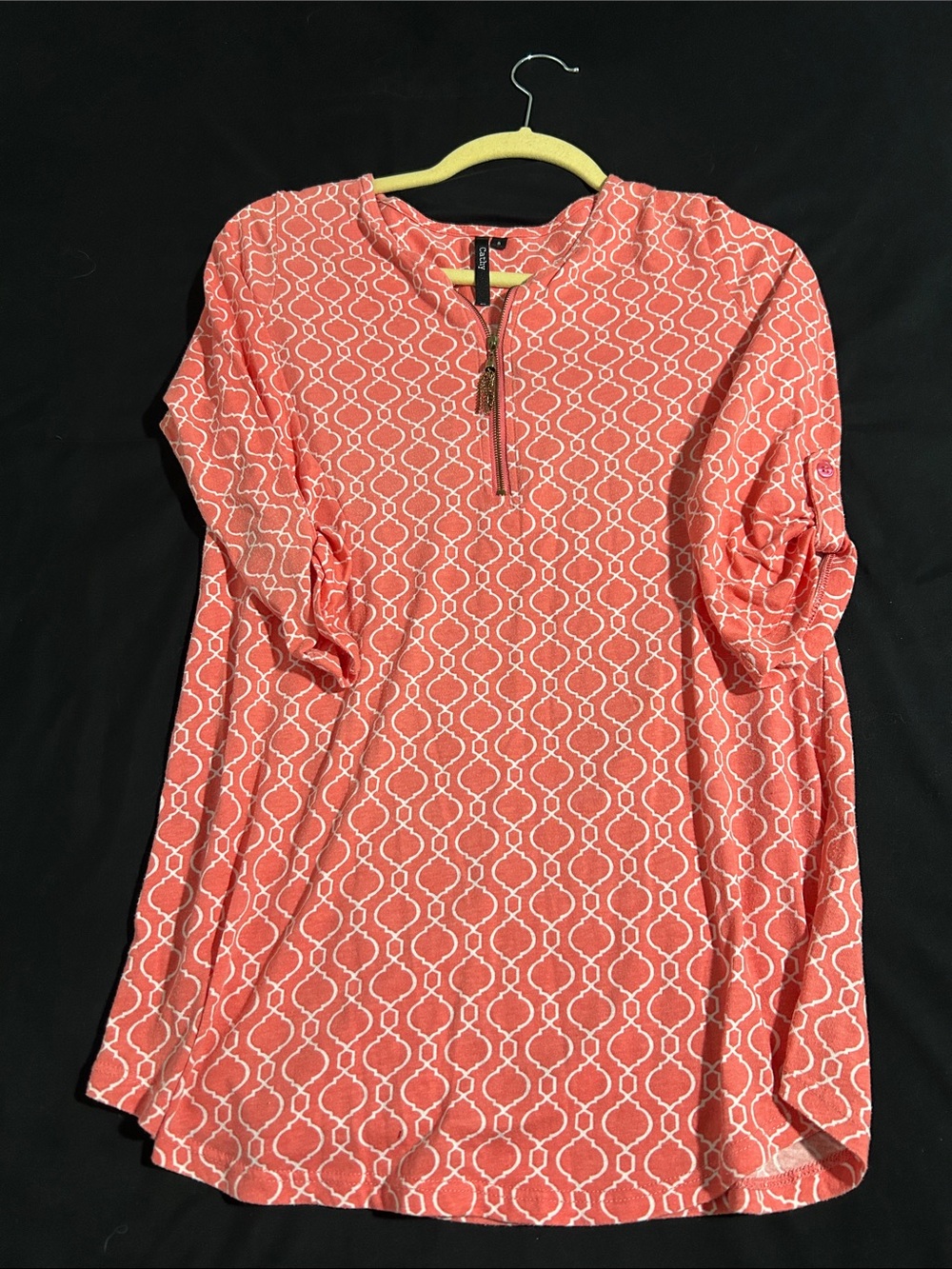 Coral Patterned Long Sleeve Blouse with Zip Detail